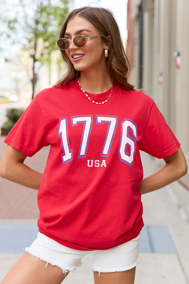 1776 Block USA Red Comfort Colors Graphic Tee - Image 3