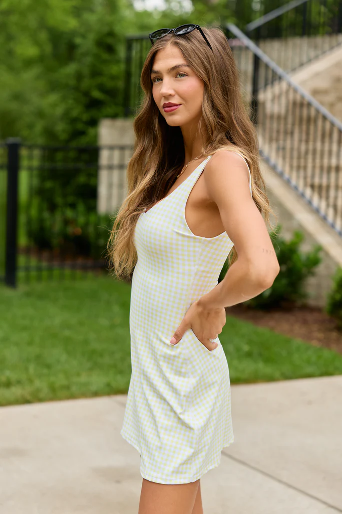 Active Vibe Butter Yellow Gingham Active Dress - Image 4