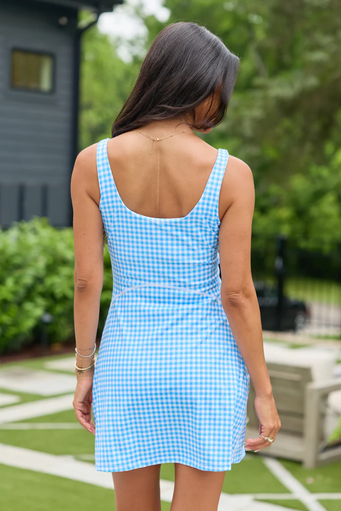 Active Vibe Marine Blue Gingham Dress - Image 7