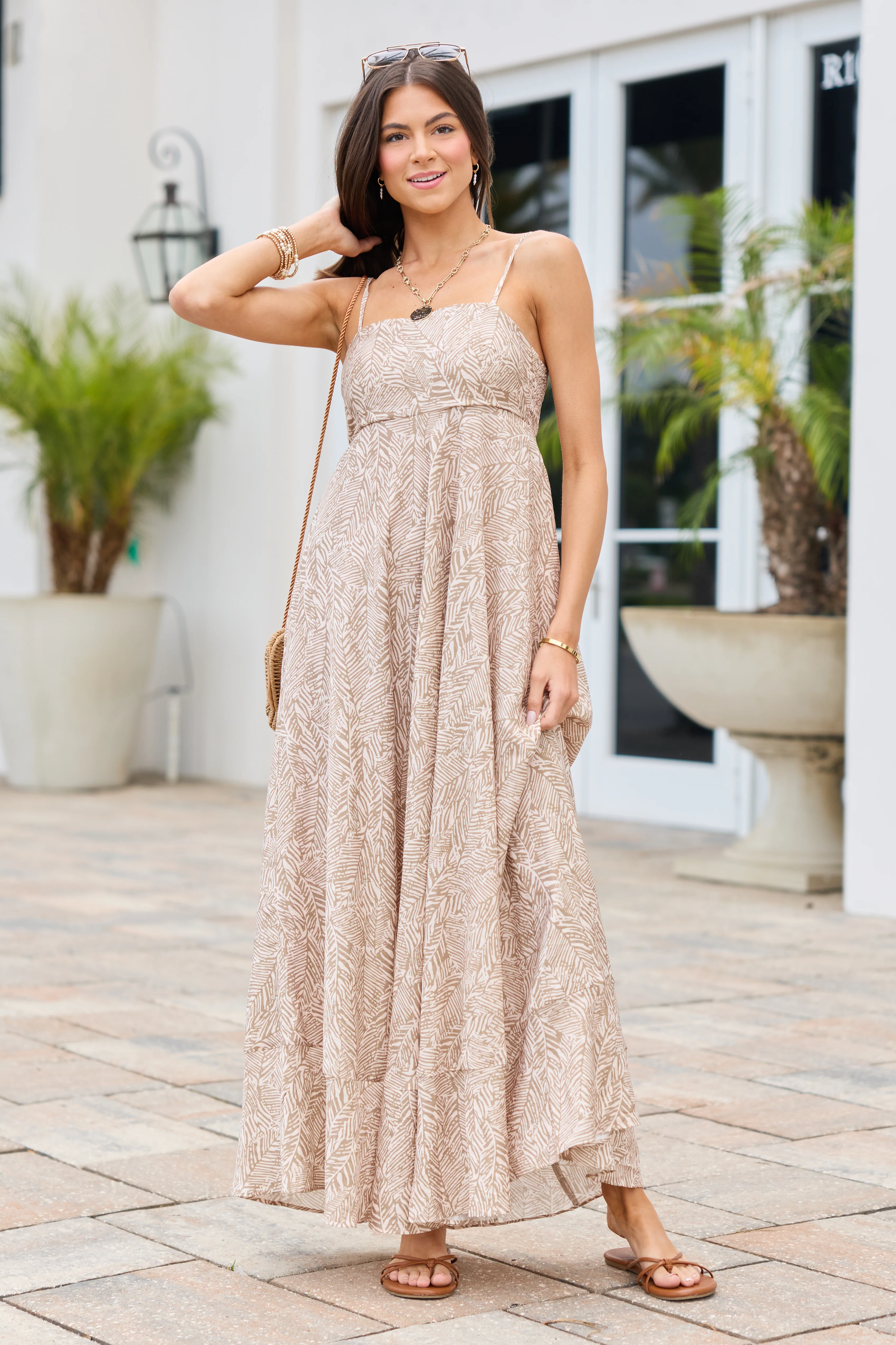 Adele Natural Palm Print Maxi Dress - Image 3