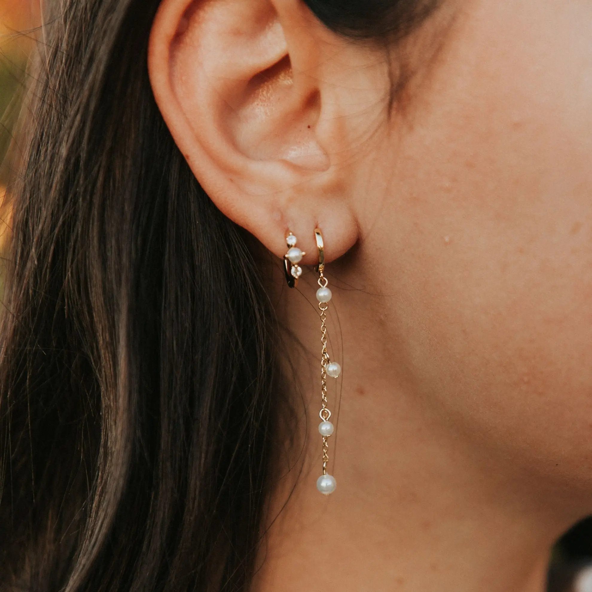 Alexandria Diamond and Pearl Hoop Earrings - Image 2