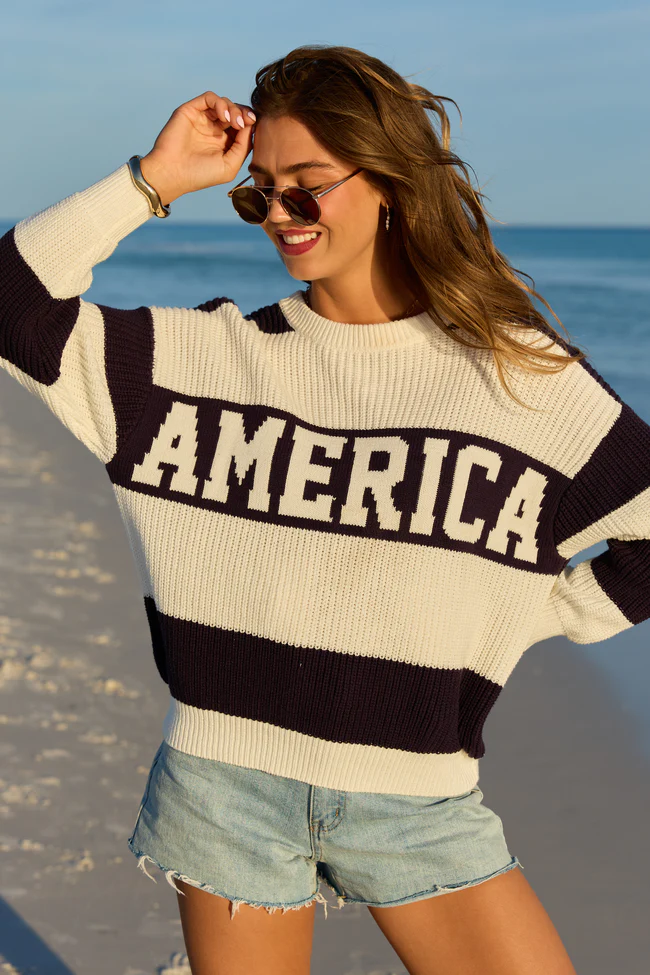 America Black And White Striped Sweater SALE - Image 2