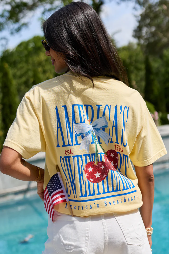 America's Sweetheart Cherry Yellow Comfort Colors Graphic Tee - Image 3