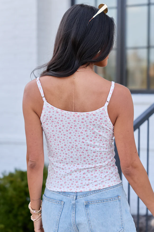 Anchored Away Ivory and Pink Brushed Knit Floral Cami SALE - Image 5