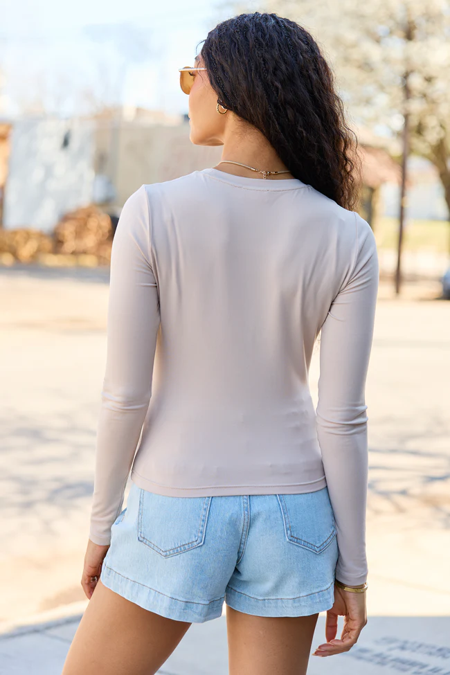 Andie Taupe Long Sleeve Tee - Image 5