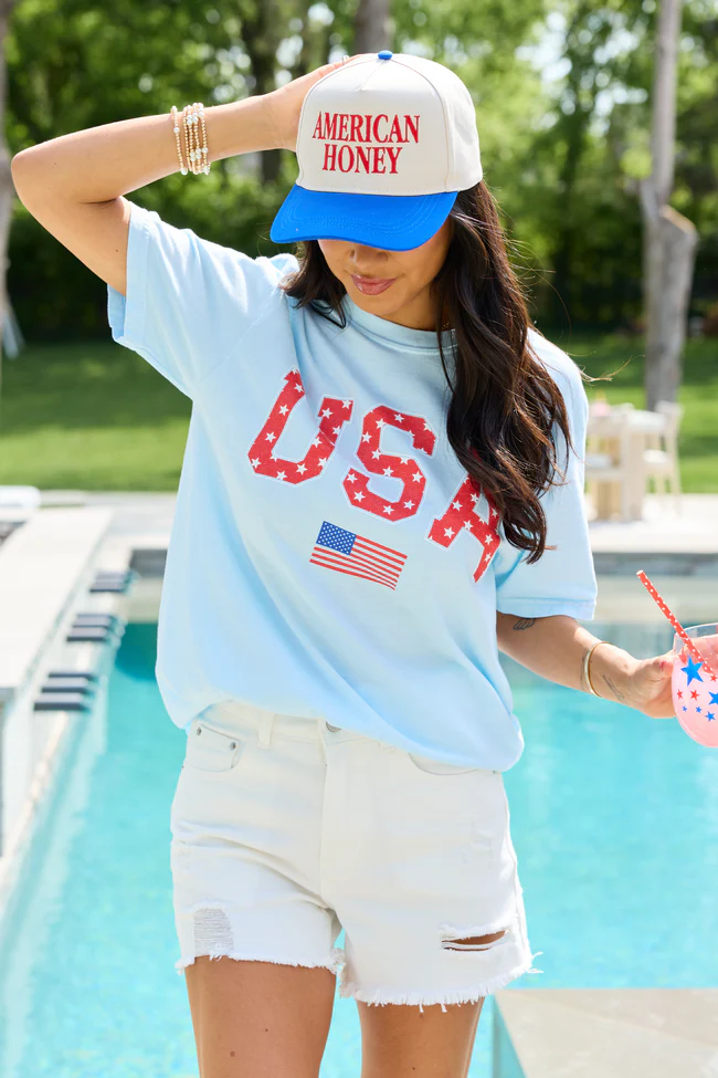 Athletic USA Flag Star Print Light Blue Comfort Colors Graphic Tee - Image 6