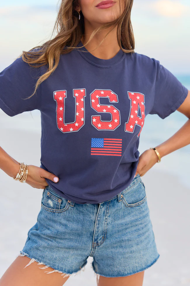 Athletic USA Flag Star Print Navy Comfort Colors Graphic Tee - Image 2