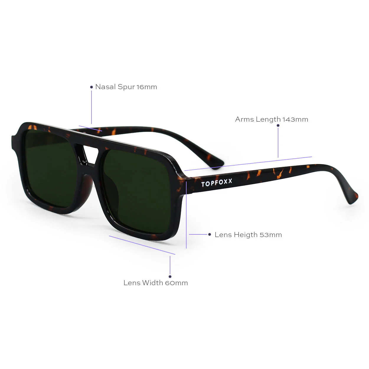 TopFoxx Atlas - Green Tortoise Squared Sunglasses - Image 3