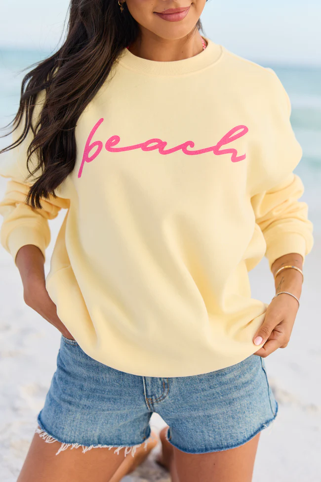 Beach Script Yellow Graphic Sweatshirt - Image 2