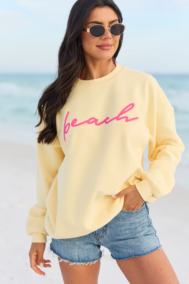 Beach Script Yellow Graphic Sweatshirt - Image 3