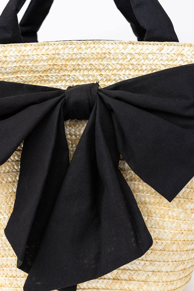 Beckett Black Bow Straw Tote FINAL SALE - Image 2