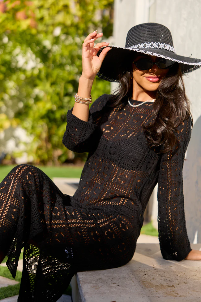 Being Shady Black Open Knit Midi Cover Up FINAL SALE - Image 2