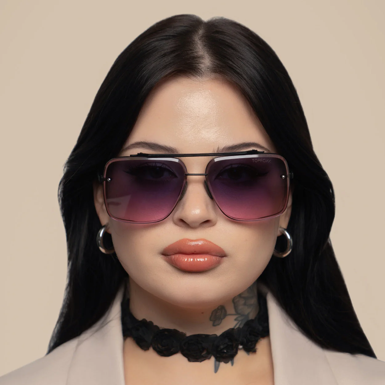 TopFoxx Bella Faded Purple and Pink - Tangle Free Aviator Sunglasses - Image 3