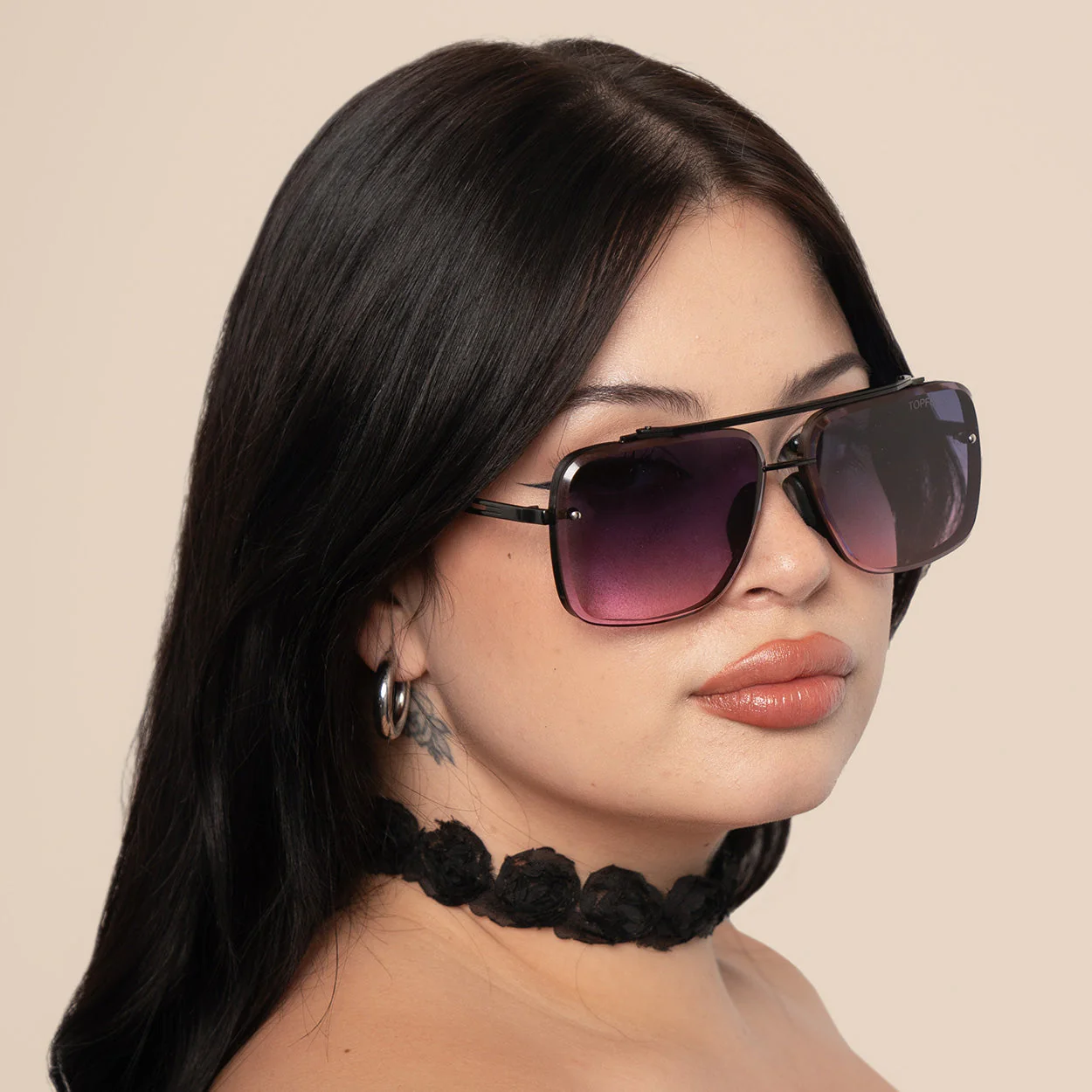 TopFoxx Bella Faded Purple and Pink - Tangle Free Aviator Sunglasses - Image 5