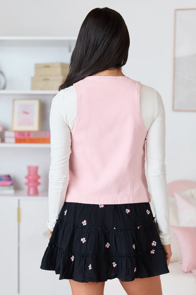 Beneath The Moon Pink Stretch Denim Vest FINAL SALE - Image 5