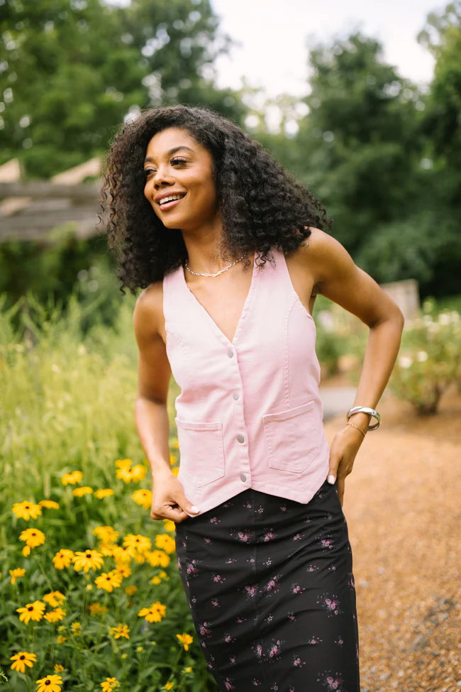 Beneath The Moon Pink Stretch Denim Vest FINAL SALE - Image 6