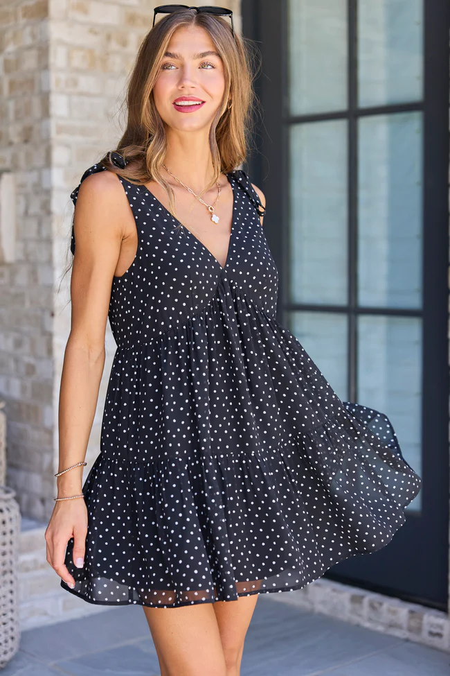 Made You Look Black And White Polka Dot Mini Dress - Image 3