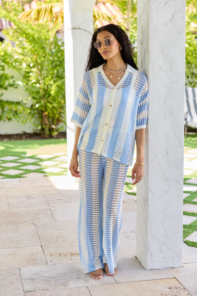 Blue Stripe Crochet Cover-Up Top FINAL SALE - Image 2