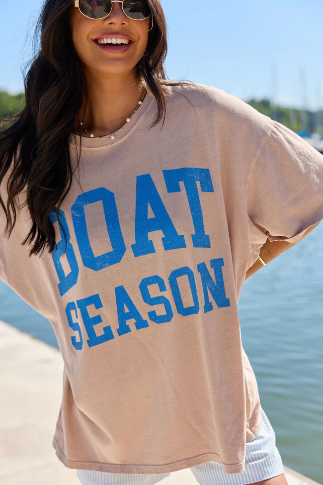 Boat Season Taupe Oversized Graphic Tee - Image 2