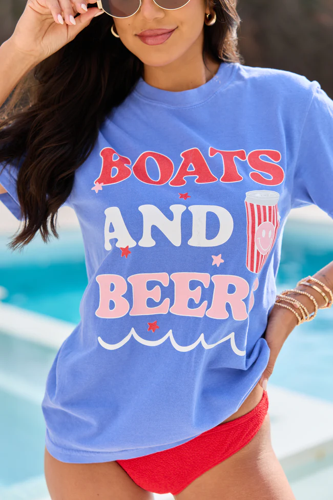 Boats And Beers Blue Comfort Colors Graphic Tee - Image 2