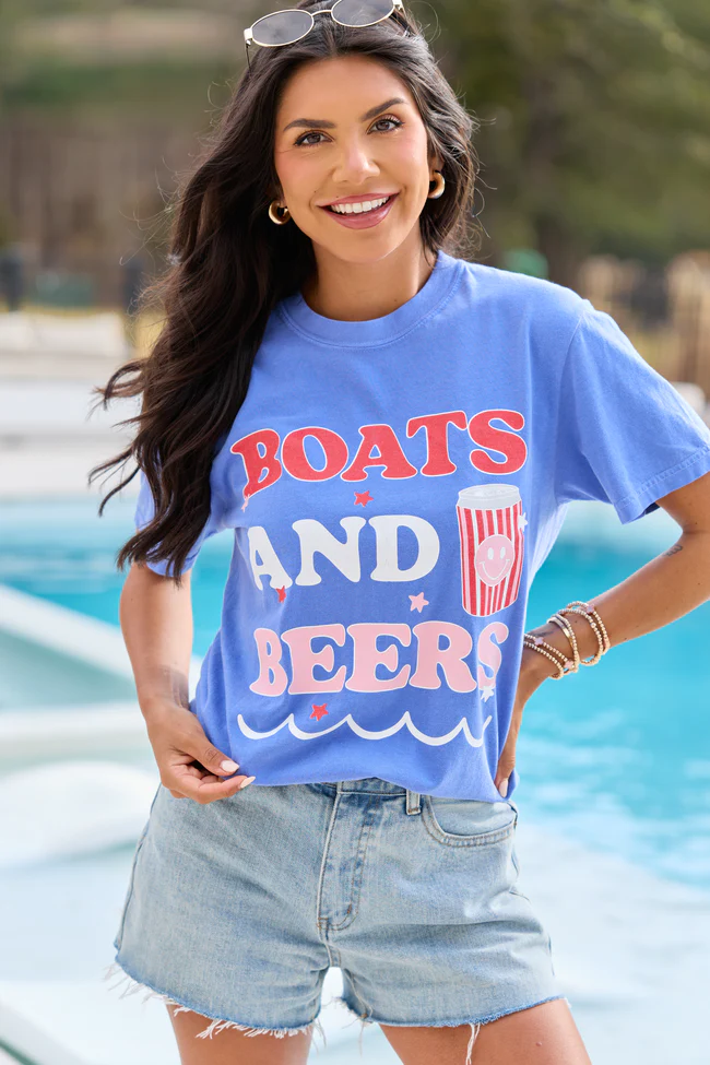 Boats And Beers Blue Comfort Colors Graphic Tee - Image 4