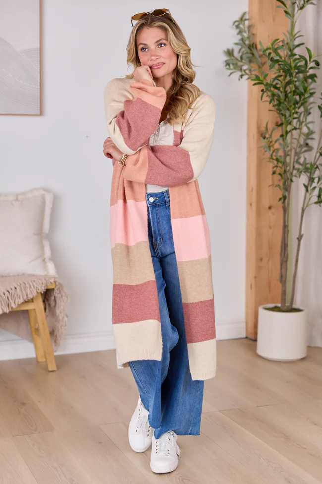 Maxine Mauve Striped Long Cardigan FINAL SALE - Image 2