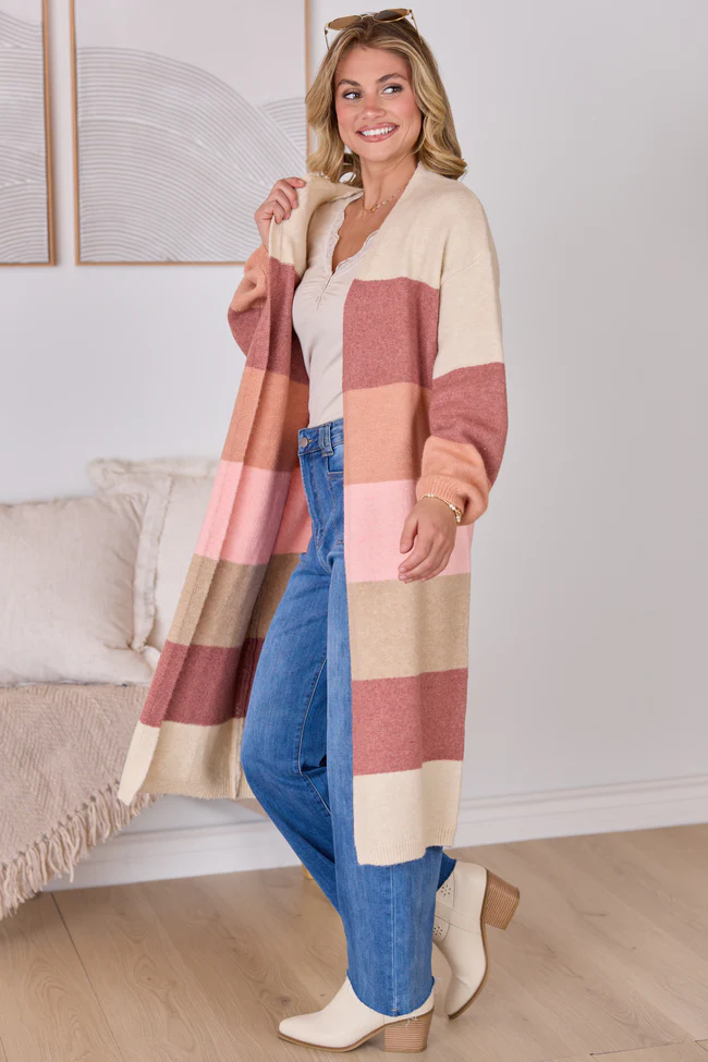 Maxine Mauve Striped Long Cardigan FINAL SALE - Image 3