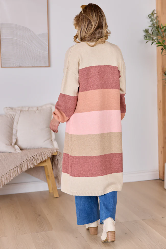 Maxine Mauve Striped Long Cardigan FINAL SALE - Image 4