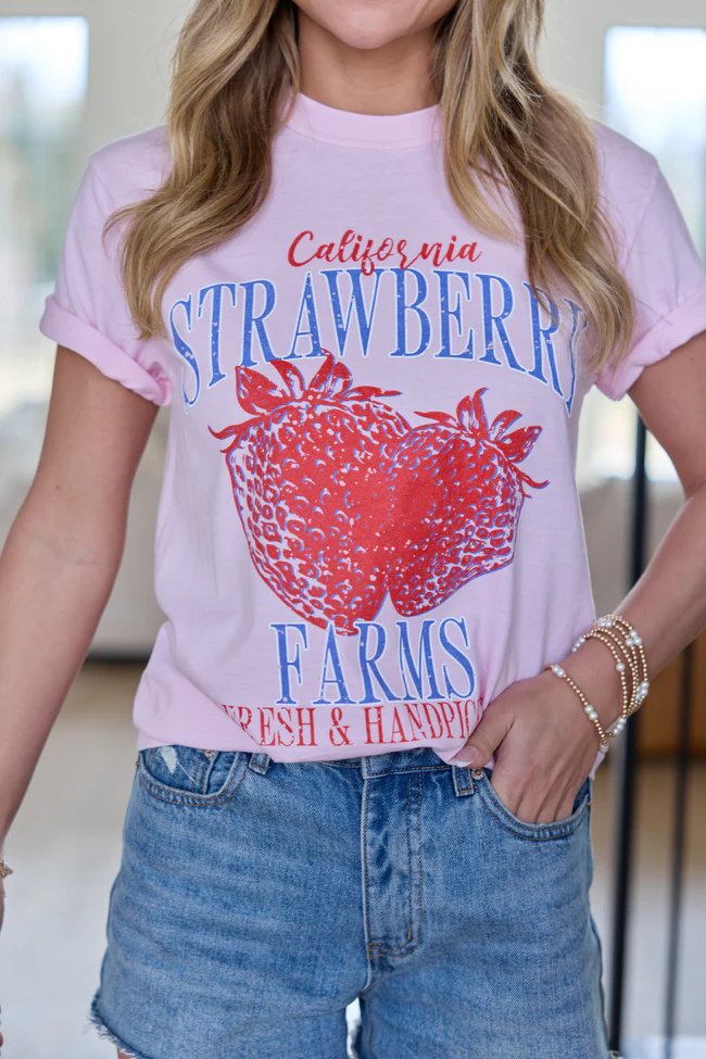 California Strawberry Farms Light Pink Comfort Colors Graphic Tee - Image 2