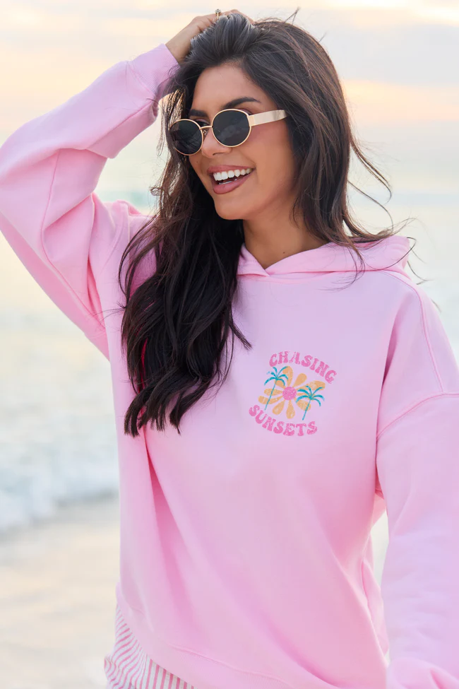 Chasing Sunsets Light Pink Graphic Hoodie - Image 2