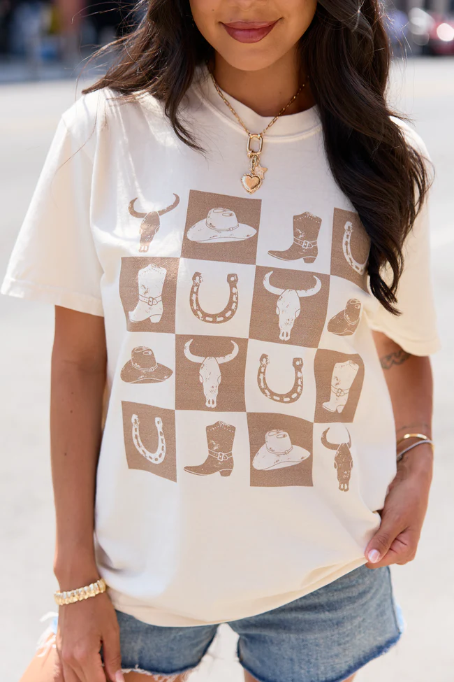 Checkered Cowboy Ivory Comfort Colors Graphic Tee - Image 2