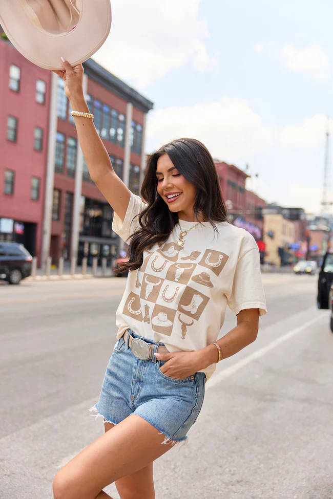 Checkered Cowboy Ivory Comfort Colors Graphic Tee - Image 4