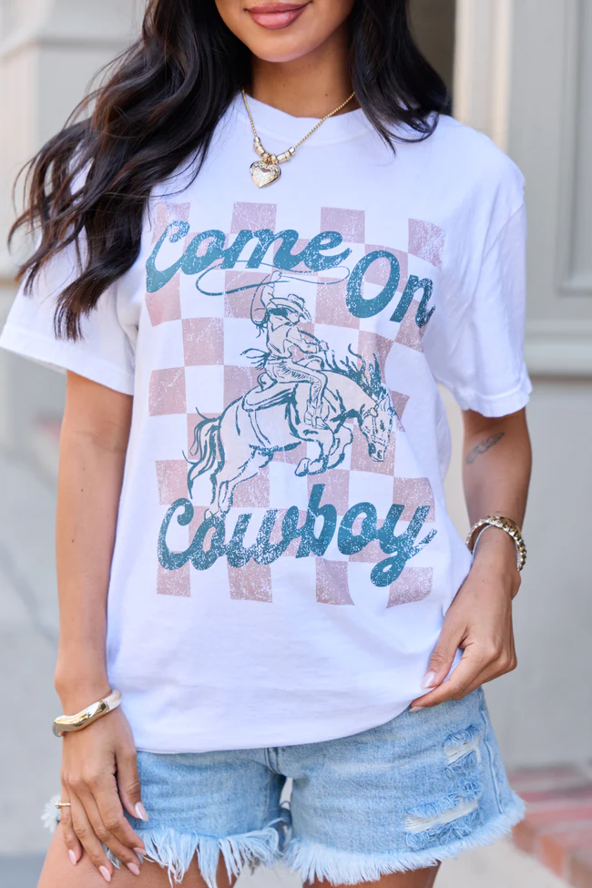 Come On Cowboy White Comfort Colors Graphic Tee - Image 2