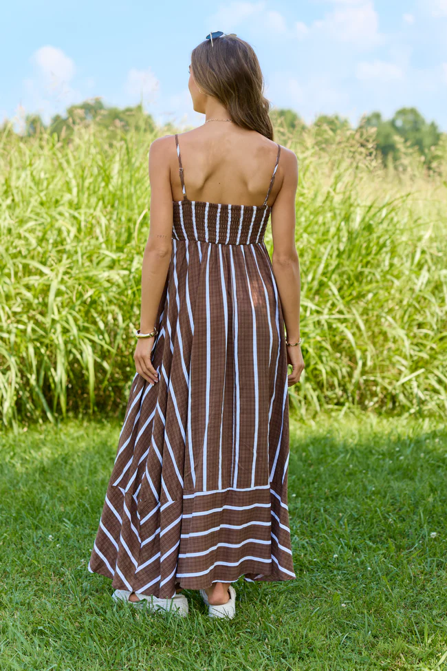 Come Sail Away Brown Striped Maxi Dress - Image 5