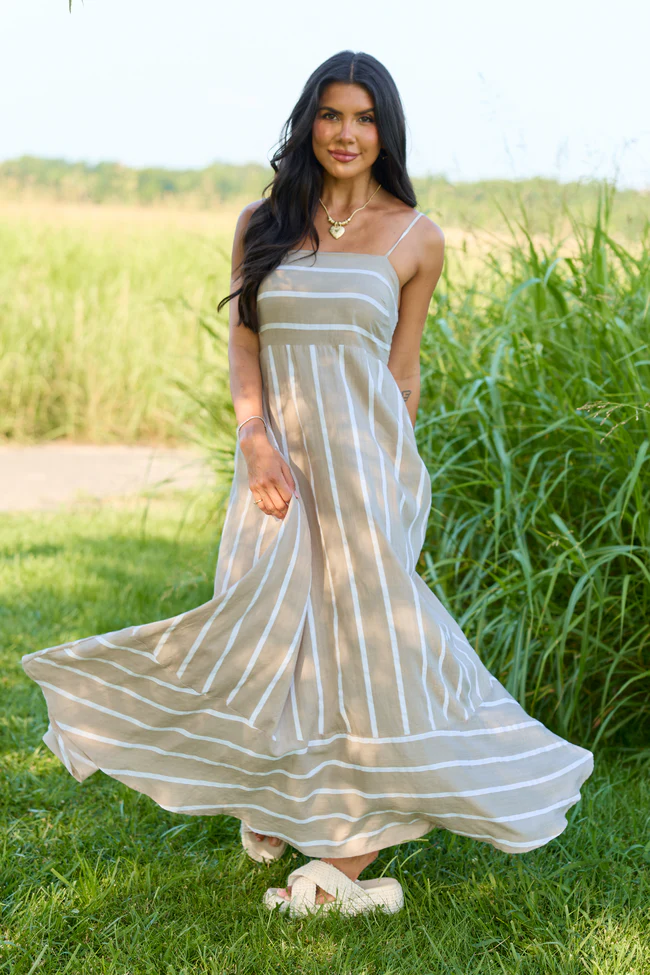 Come Sail Away Neutral Striped Maxi Dress - Image 3