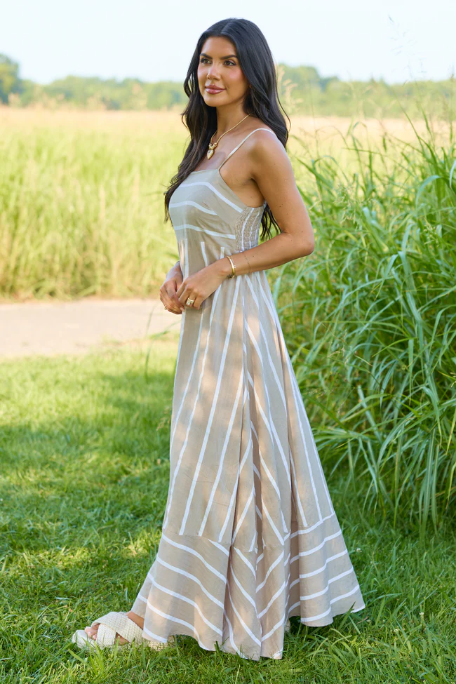 Come Sail Away Neutral Striped Maxi Dress - Image 4