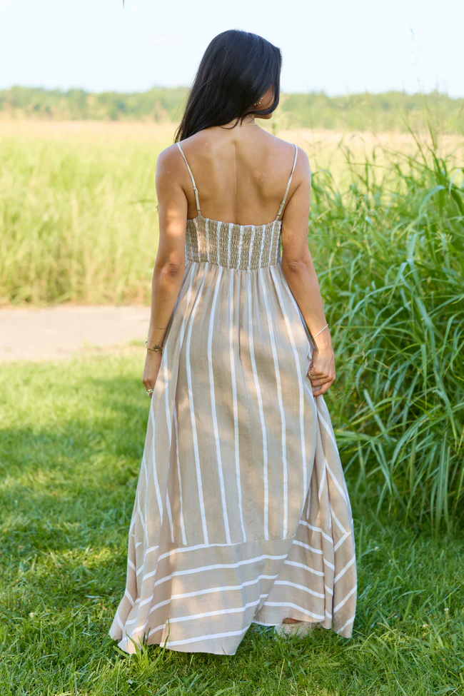 Come Sail Away Neutral Striped Maxi Dress - Image 5