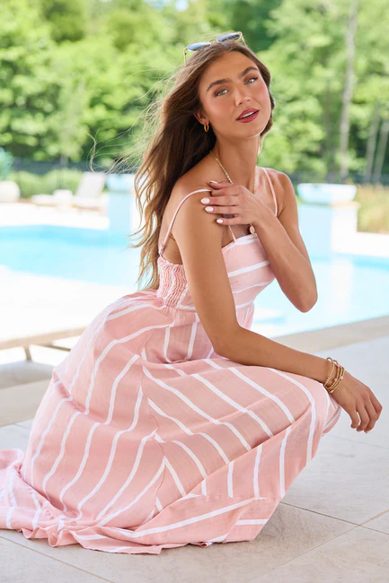 Come Sail Away Pink Striped Maxi Dress - Image 3