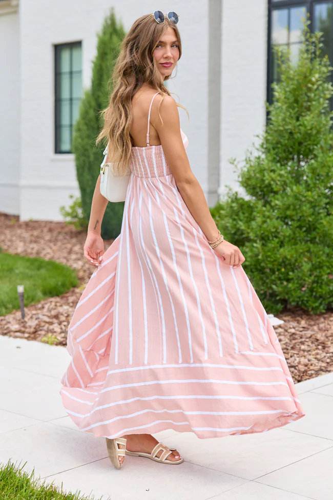 Come Sail Away Pink Striped Maxi Dress - Image 5