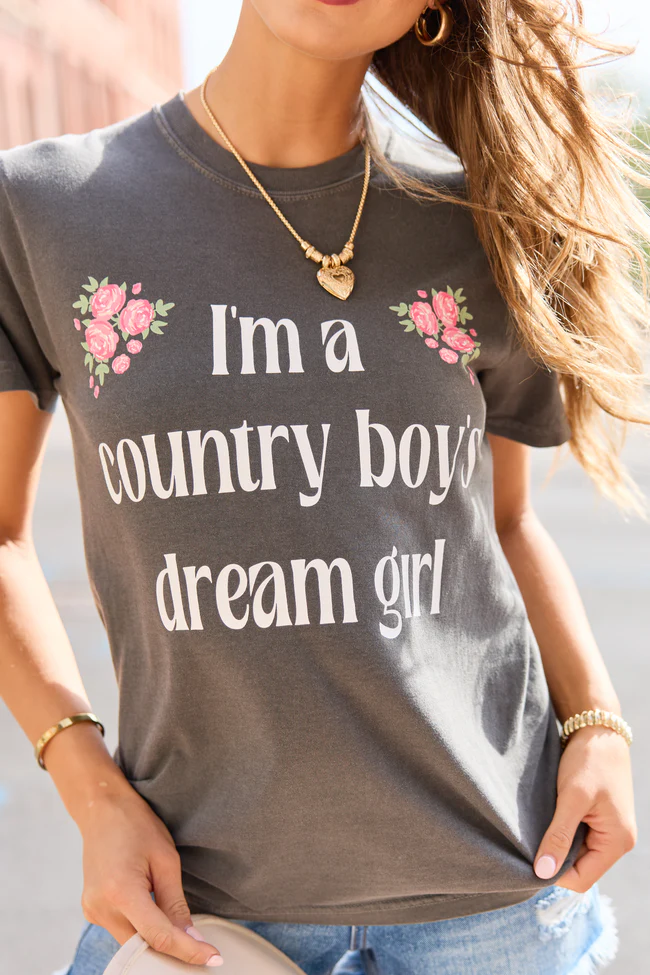 Country Boy's Dream Girl Dark Grey Comfort Colors Graphic Tee - Image 2