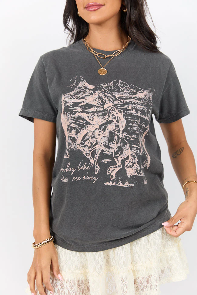 Cowboy Take Me Away Dark Grey Comfort Colors Graphic Tee - Image 3