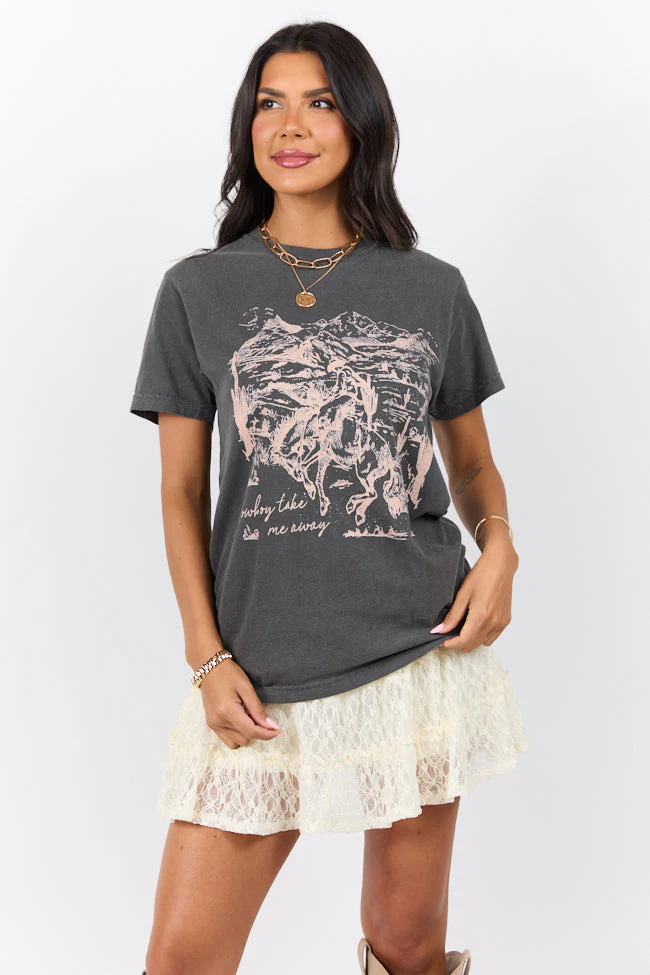 Cowboy Take Me Away Dark Grey Comfort Colors Graphic Tee - Image 4
