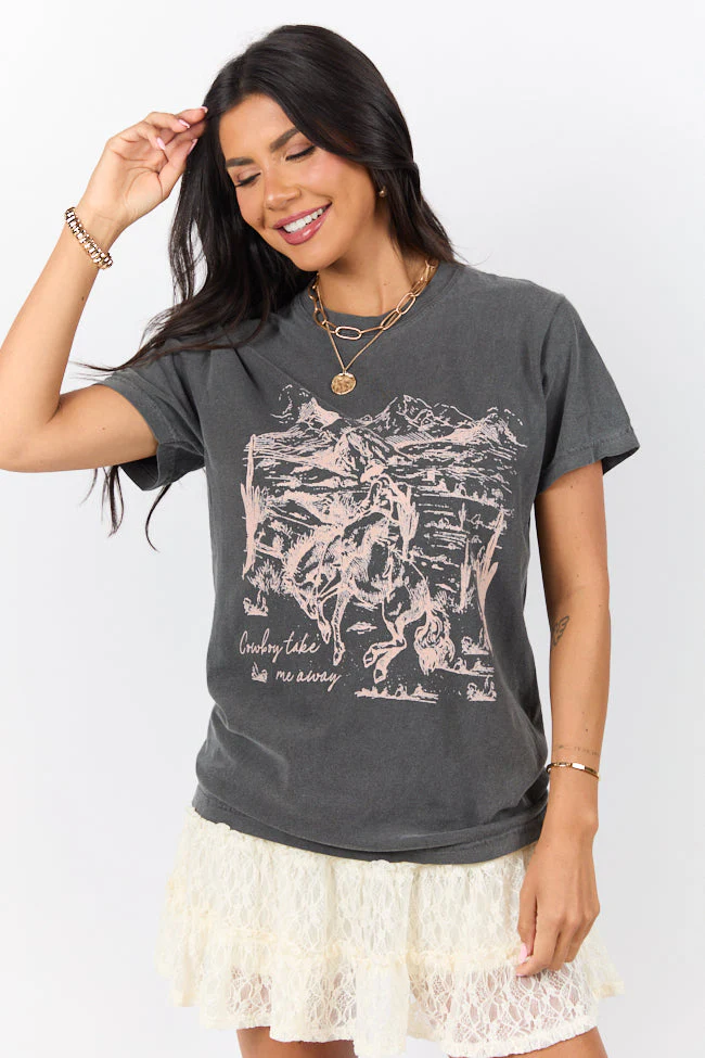 Cowboy Take Me Away Dark Grey Comfort Colors Graphic Tee - Image 6