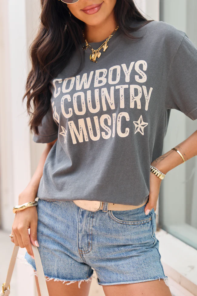 Cowboys and Country Music Dark Grey Comfort Colors Graphic Tee - Image 2
