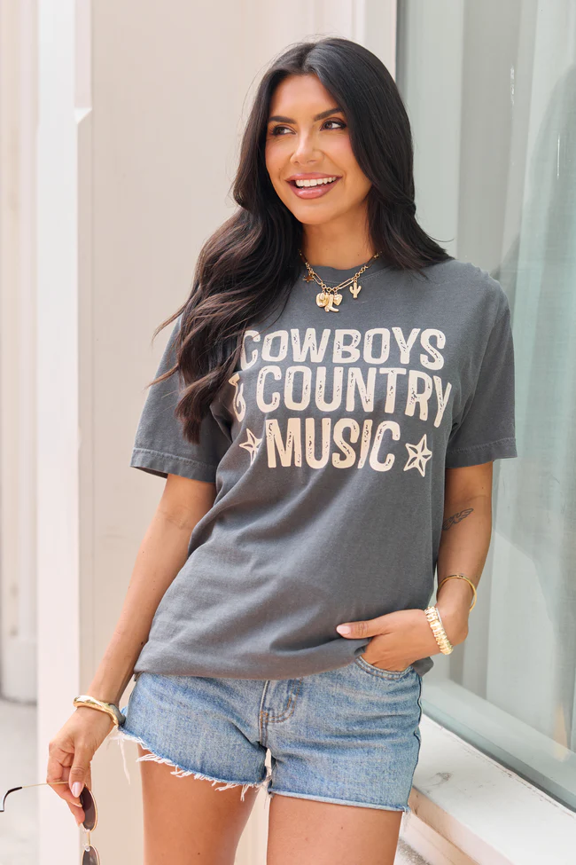 Cowboys and Country Music Dark Grey Comfort Colors Graphic Tee - Image 4