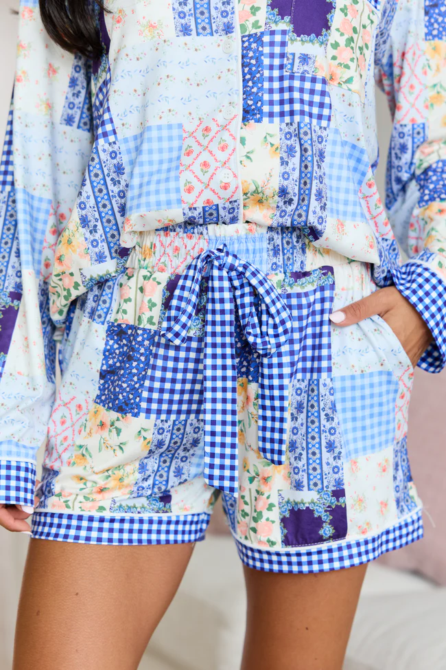 Cozy Crush Pajama Shorts - Patchwork Pop Blue