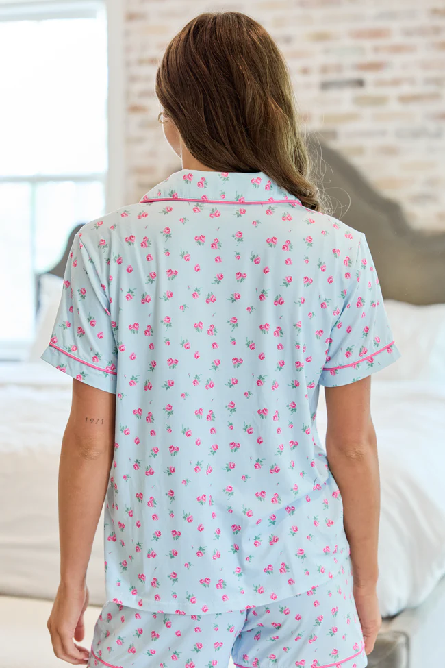 Cozy Crush Short Sleeve Pajama Top - Blue Rosebud - Image 5