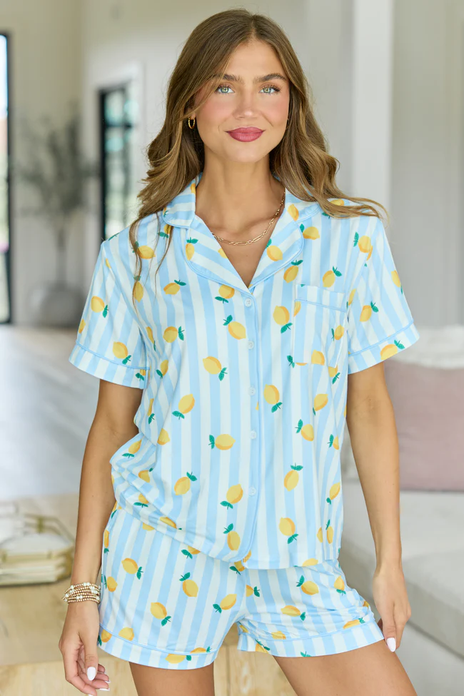 Cozy Crush Short Sleeve Pajama Top - Lemon Stripe - Image 3