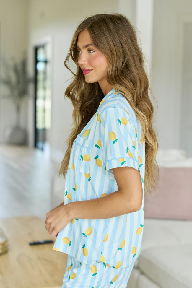Cozy Crush Short Sleeve Pajama Top - Lemon Stripe - Image 4