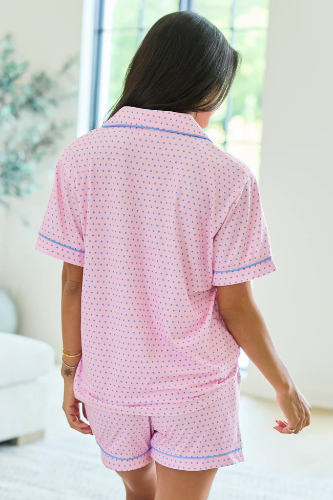 Cozy Crush Short Sleeve Pajama Top - Pink And Blue Polka Dot - Image 6